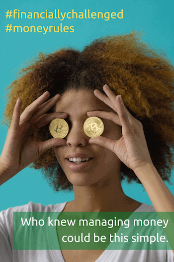 young woman holding coins in front of her eyes - money rules